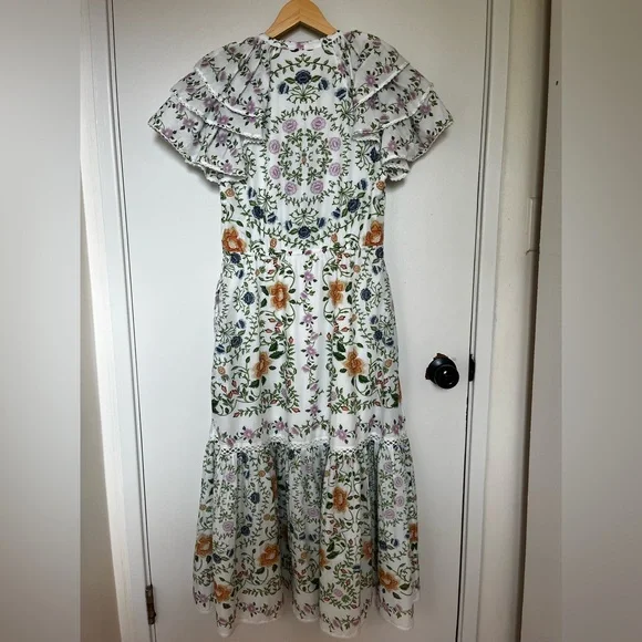 Farm Rio Folk Floral Lace Midi Dress White Sz extra small - Picture 9 of 16